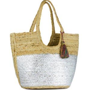 NWT Straw Metallic Beach Bag